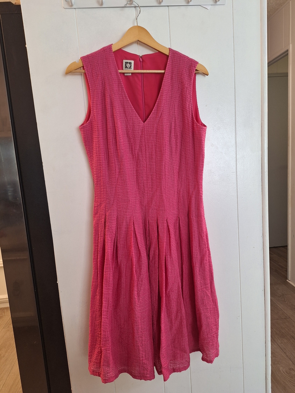 Anne Klein Sleeveless V-Neck Hot Pink Textured Midi Dress